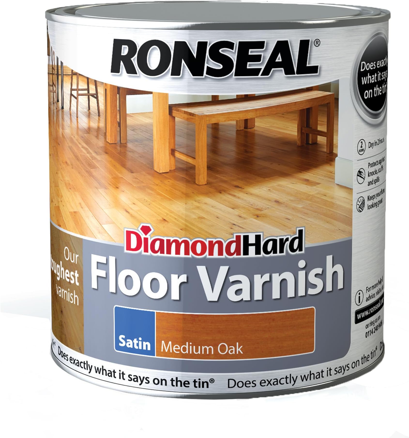 Ronseal Diamond Hard Floor Varnish Satin Medium Oak 2.5L