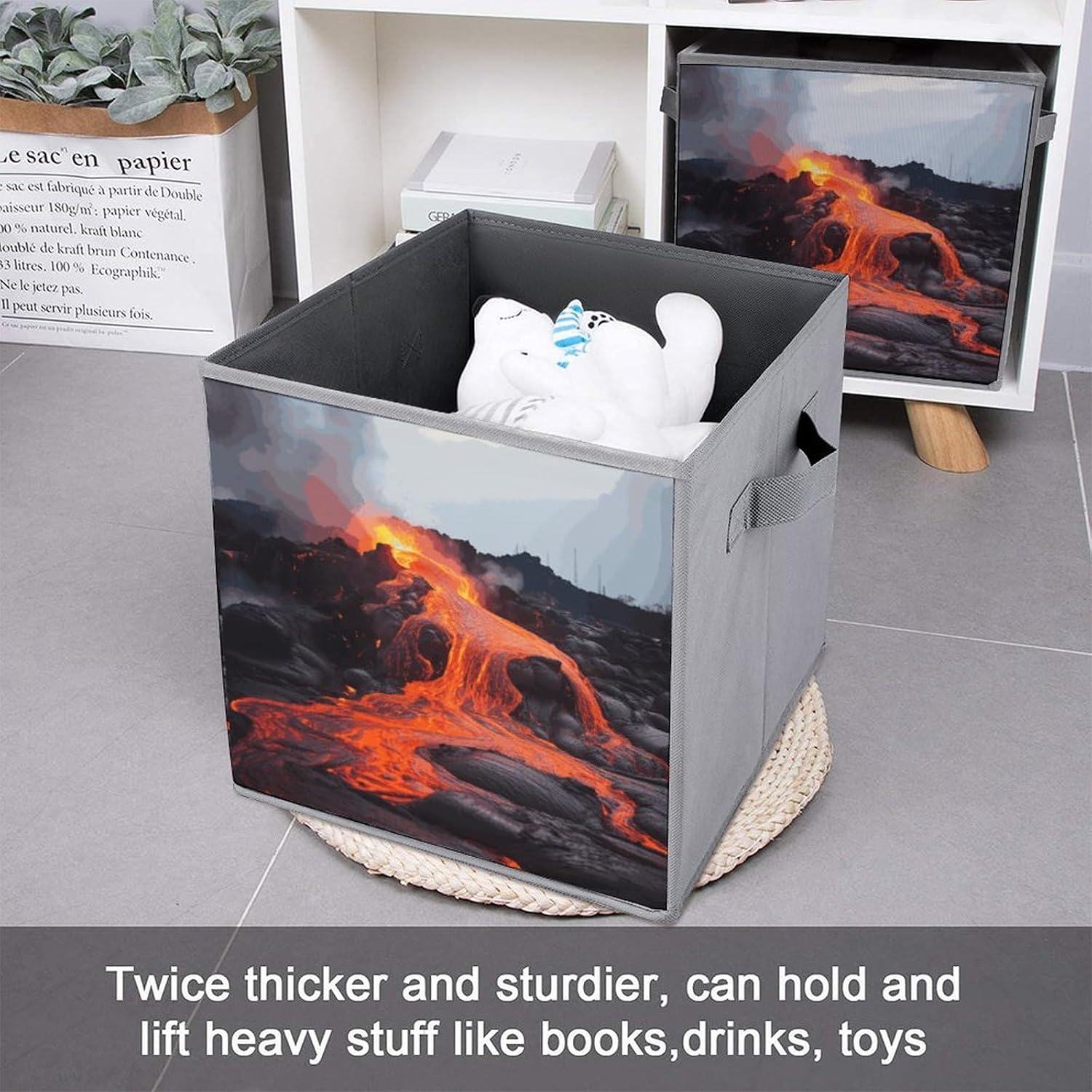 Red Hot Lava from Kilauea Volcano Storage Cubes Set of 6 Storage Bins with Handles Collapsible Storage Basket Fabric Storage Box for Shelves Large Closet Shelf Organizer for Organization 11 Inch