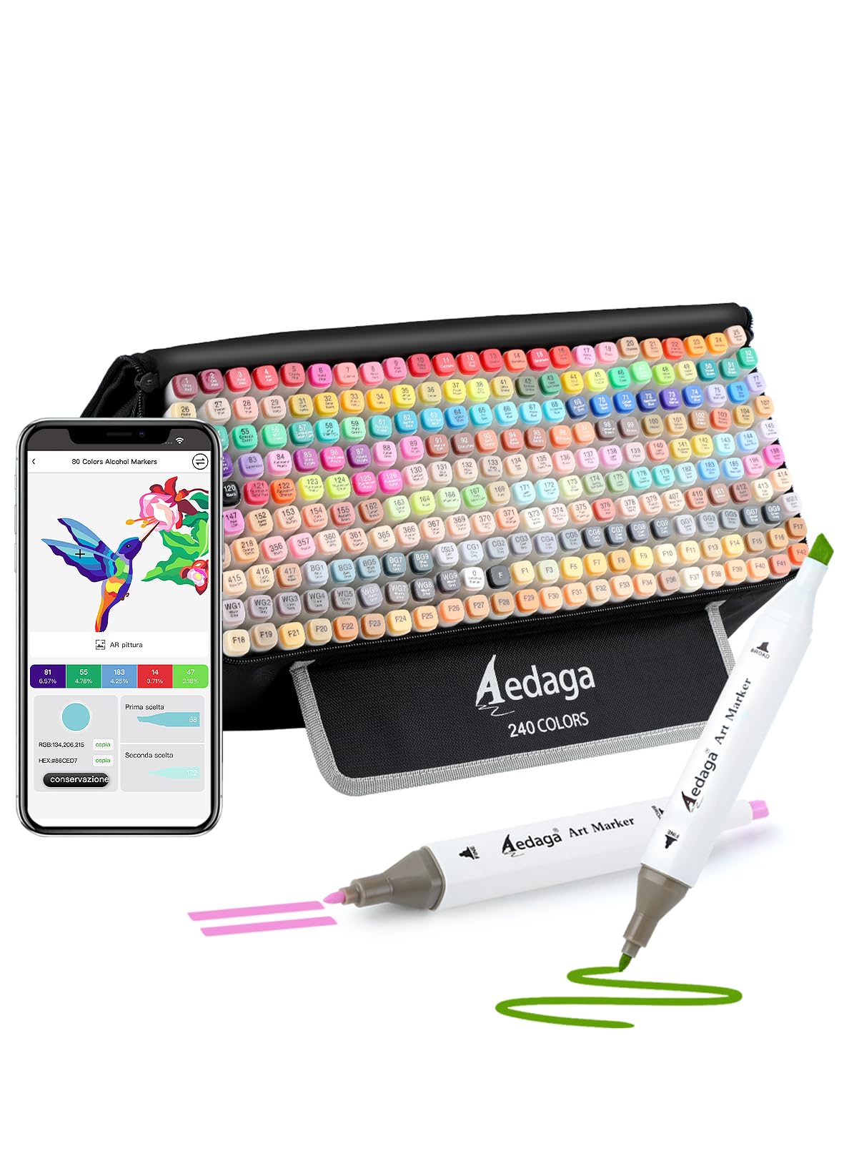 HornedDragon Alkohol Marker mit App, Alkohol Stifte Doppelspitze mit Ständer-Etui für Malen, Skizzieren & Zeichnen, Alcohol Marker für Erwachsene & Kinder