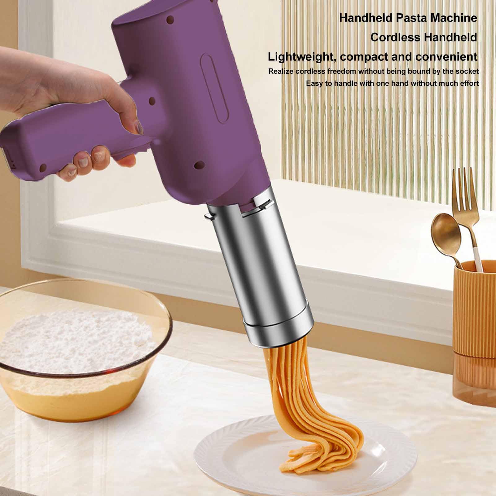 Cocoarm Máquina para Hacer Pasta Eléctrica Máquina de Pasta de Mano Recargable con Revestimiento Interior de Acero Inoxidable 5 Moldes para Fideos Prensa Inalámbrica de 200 G de Capacidad para
