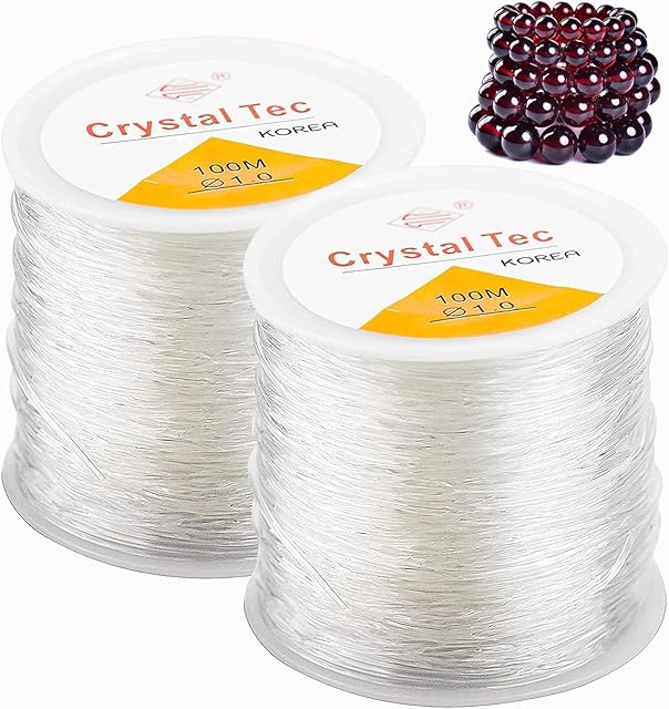 Crystal Elastic Beading Thread, 2 Pcs 1mm Beading Thread for Jewellery Making, 100m Elastic Bracelet String Cord for Hanging Christmas Ornaments Bracelet Making