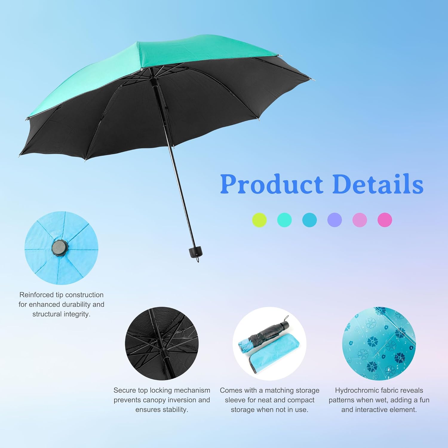 Bulk Umbrellas, 6-Color Travel Folding Umbrellas, Water-Reactive Pattern, Foldable For Easy Storage, Convenient To Carry, Suitable For Both Sunny And Rainy Days (6-Piece)