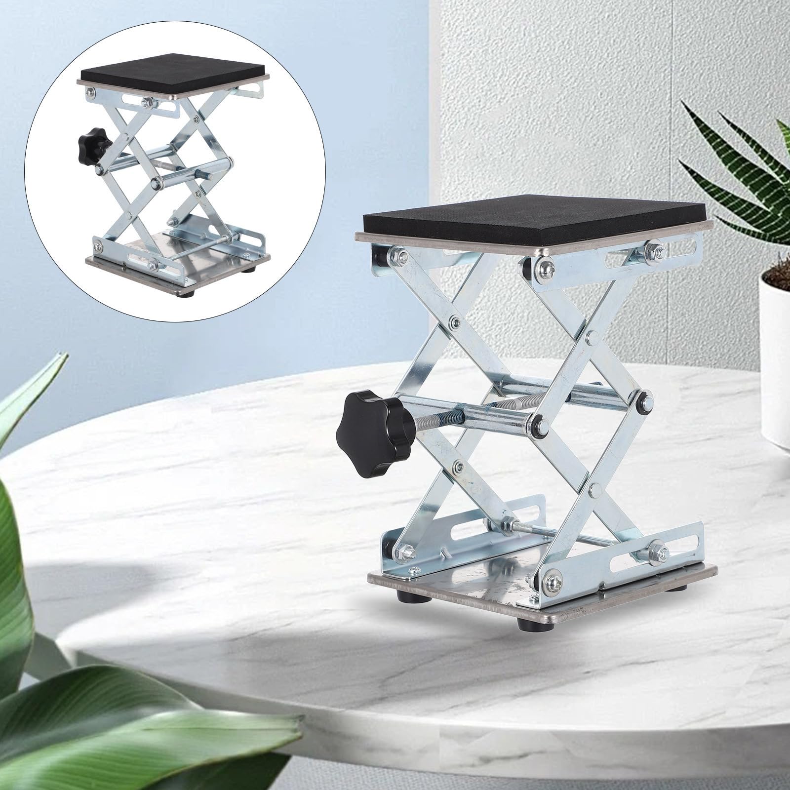 Mini Gato Plataforma de 6x6 Pulgadas Elevador de Tijera de Laboratorio de Acero Inoxidable y Altura Ajustable de 70-260mm para Proyectos Científicos
