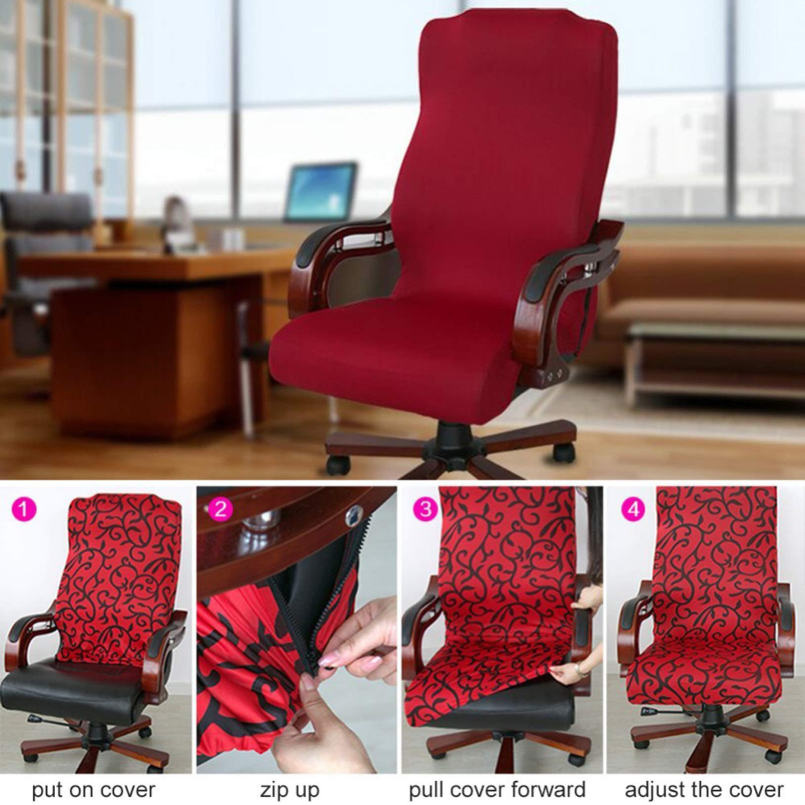 Funda Elástica Para Silla De Oficina KRFOONN - Talla L, Poliéster Y Elastano | Protector Antimanchas Y Decorativo