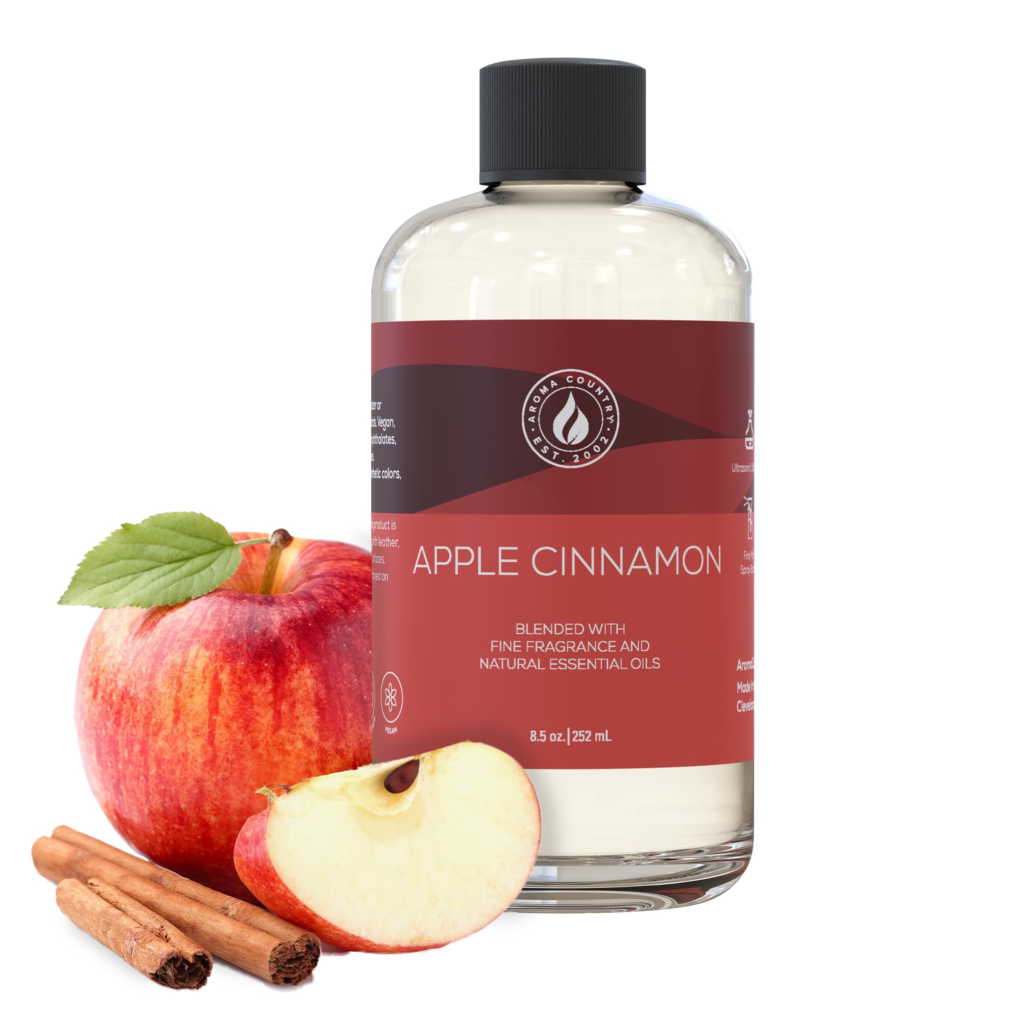 Aroma Country Apple Cinnamon Diffuser Oil - Luxury Essential Oils for Diffuser Refill & Air Freshener Room Spray - Long-Lasting & Natural Home Fragrance, Apple Cinnamon Scented Oil (8.5 Fl. oz)