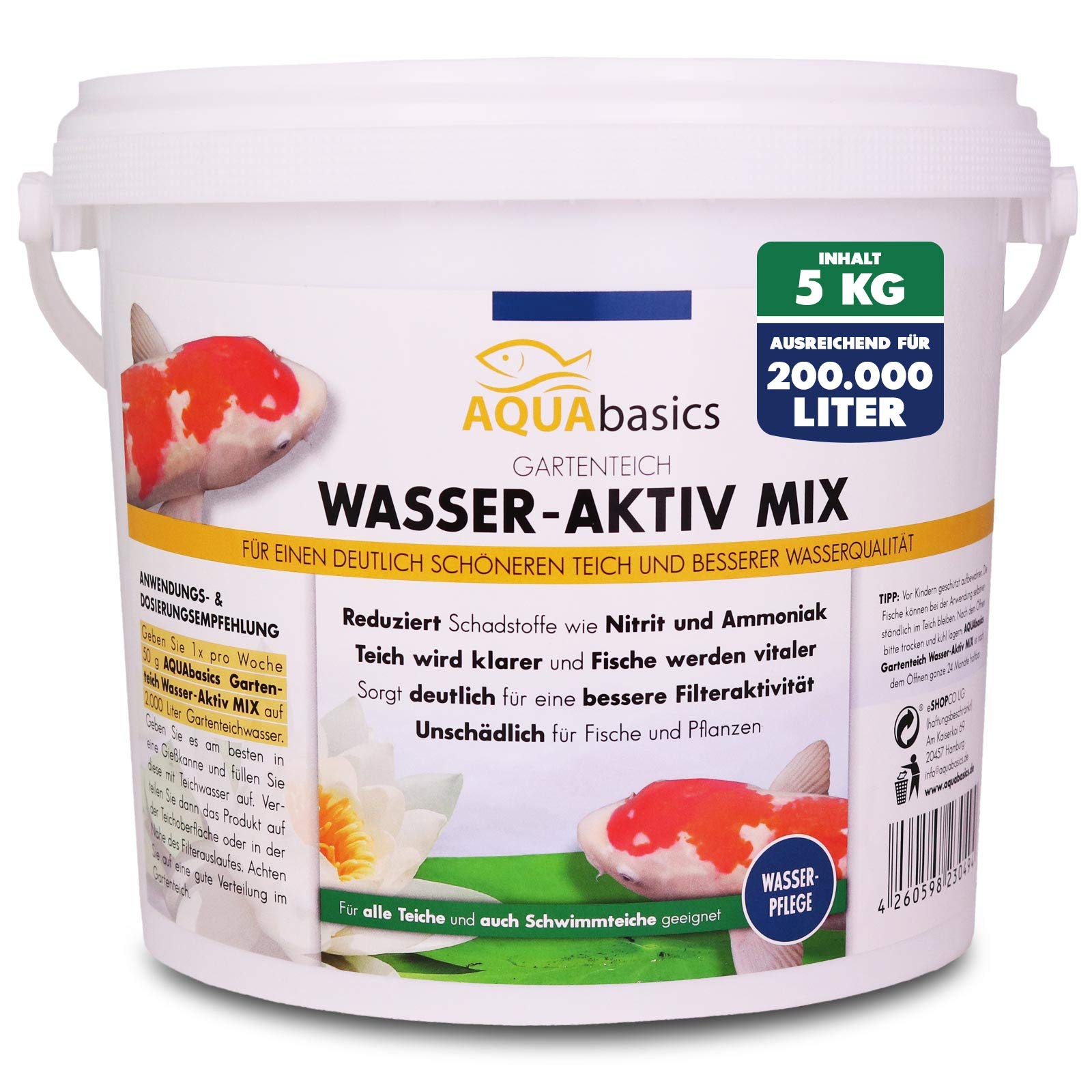 AQUAbasics Gartenteich Wasser-Aktiv Mix für eine bessere Wasserqualität, Gute Wasserwerte und klares Wasser - Reduziert Schadstoffe wie Nitrit und Ammoniak, Größe:5 kg