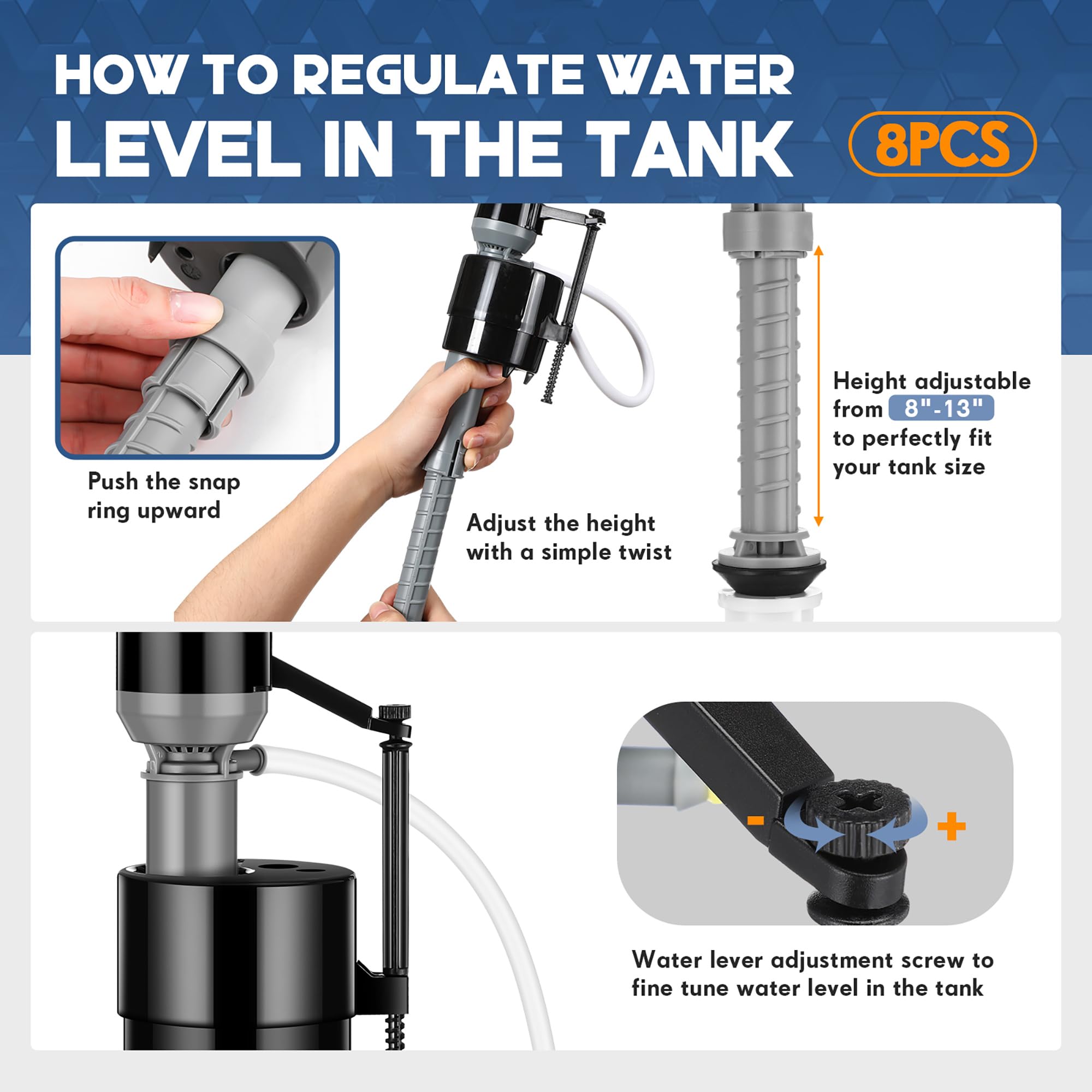 Lasnten Kit de repuesto para tanque de inodoro de 8 piezas | Kit de repuesto de válvula para control de agua de tanque y cuenco