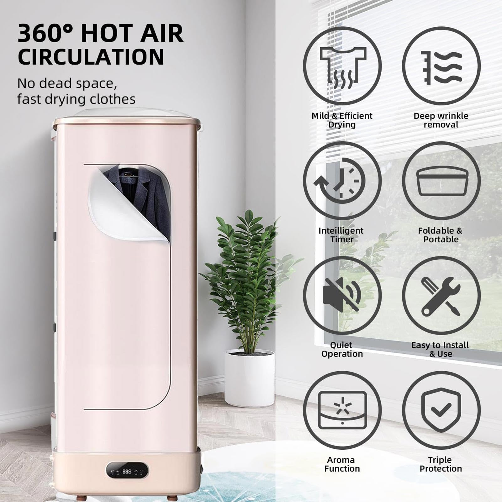 Asciugatrice elettrica portatile asciugatrice slim stendino di stenditura Design Pieghevole e Salvaspazio Facile da montare e spostare Capacità di Carico di 8 kg, per Appartamento e Casa