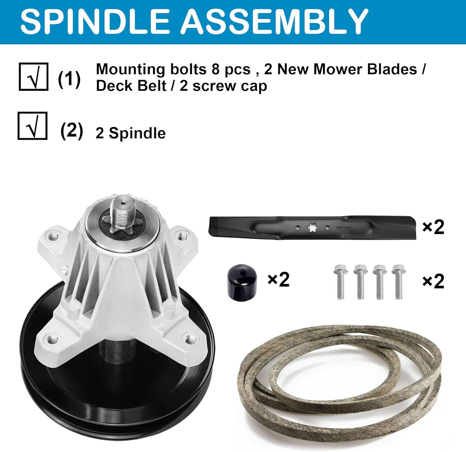 Deck Rebuild Kit with Blade Pulley Belt Spindle Assembly for MTD 618-06991 918-06991 Cub Cadet 490-110-M108 742-04308 753-08171 756-04129B Columbia CLT42G 13A277KS897 42" Deck