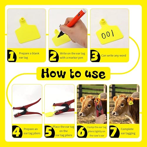 Miniatura 5 de 100 etiquetas de oído de ganado en blanco con alicates, TPU en blanco de identificación de animales, etiquetas de oído para ganado, vaca, caballo,