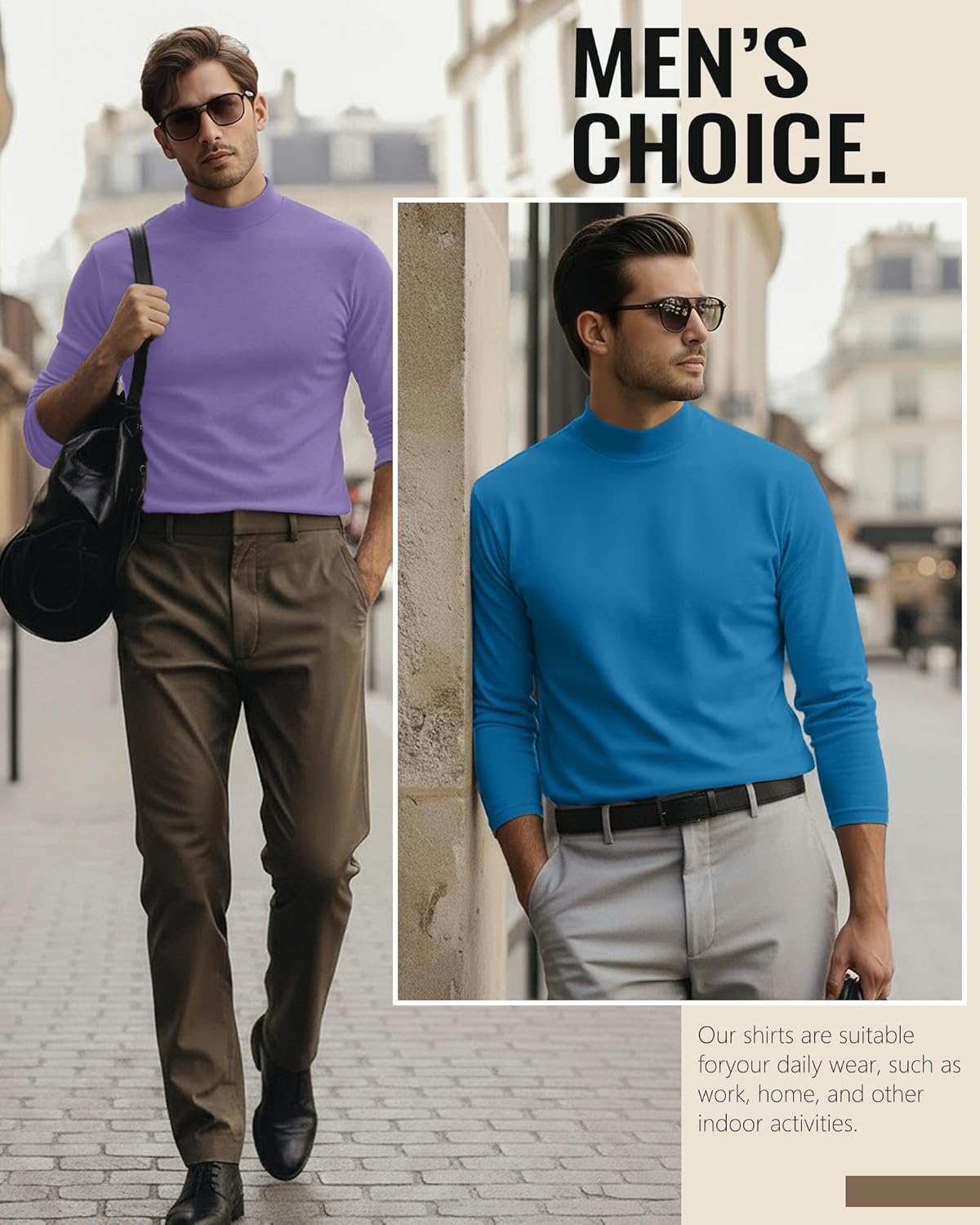 Evervibe 6 Pack Mens Mock Turtleneck Long Sleeve Shirts Thermal Mock Neck Pullover Sweater Tops Fitted Lightweight Undershirt
