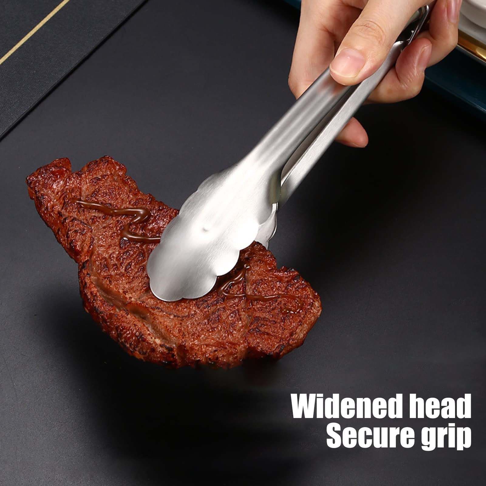 2PCS Stainless Steel Cooking Tongs, Kitchen Tongs BBQ Tongs Bread Tongs Metal Serving Tongs Salad Tongs Stainless Steel (S)