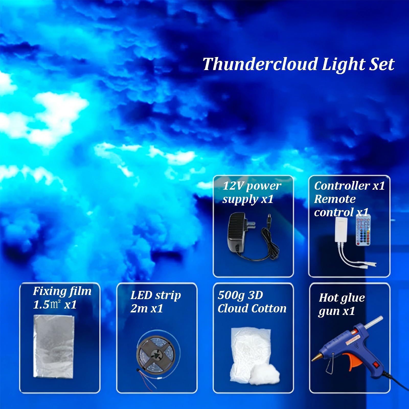 DIY Zestaw oświetlenia sufitowego 3D ThunderCloud z wielokolorową taśmą RGB do pokoju gier, na imprezę, do sypialni, atmosfera