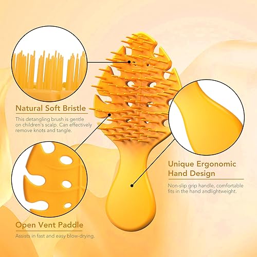 Miniatura 2 de CANDYBRUSH - Cepillo de pelo para niños y niñas, extremadamente suave TPEE para cabello fino, desenredante en forma de hojas, cepillos ventilados