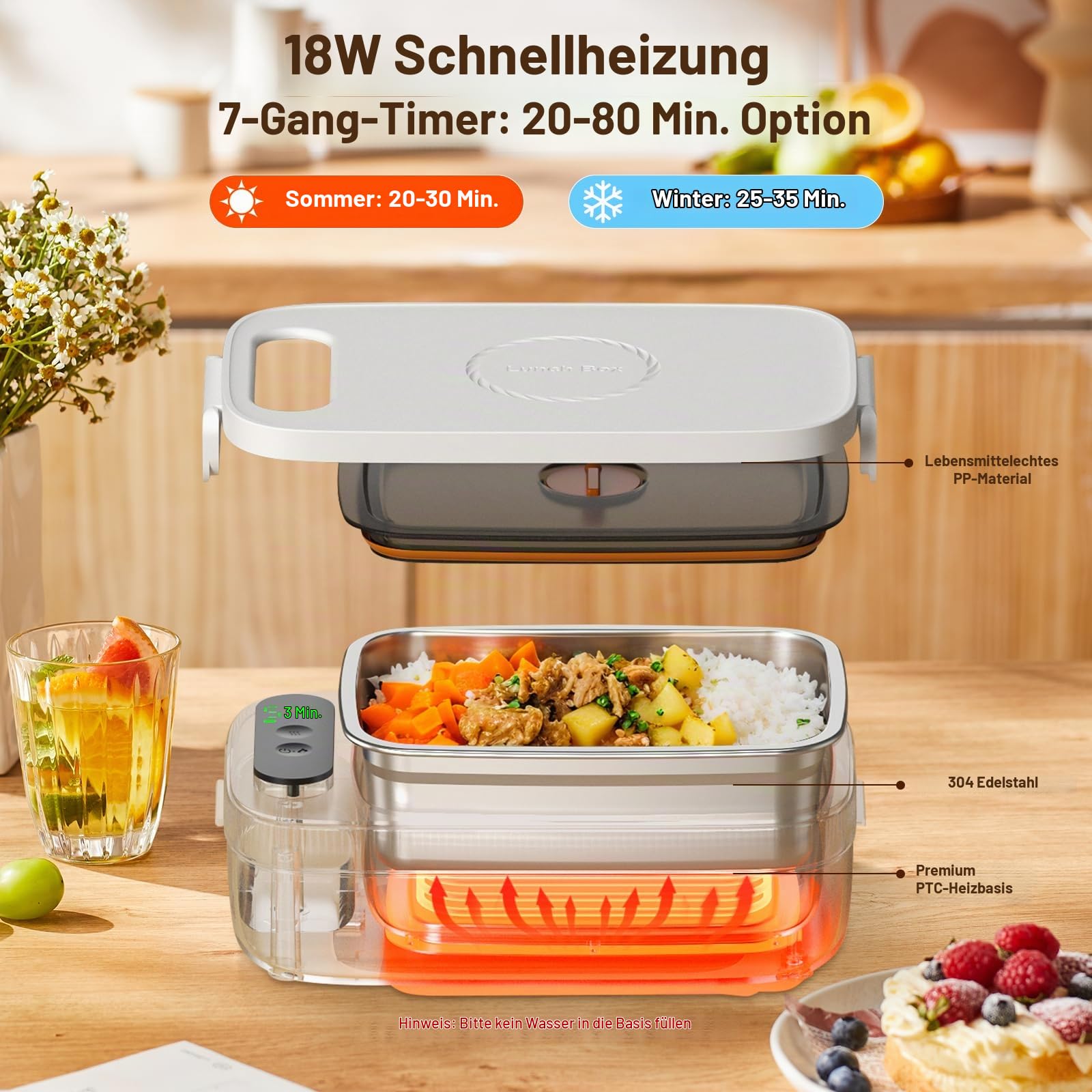 Elektrische Lunchbox für Erwachsene, Wiederaufladbare Beheizbare Lunchbox