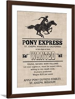 ART.COM Wall Art Print Pony Express Replica Recruitment Advertisement Print Poster on Brown Frame, 32" x 40"