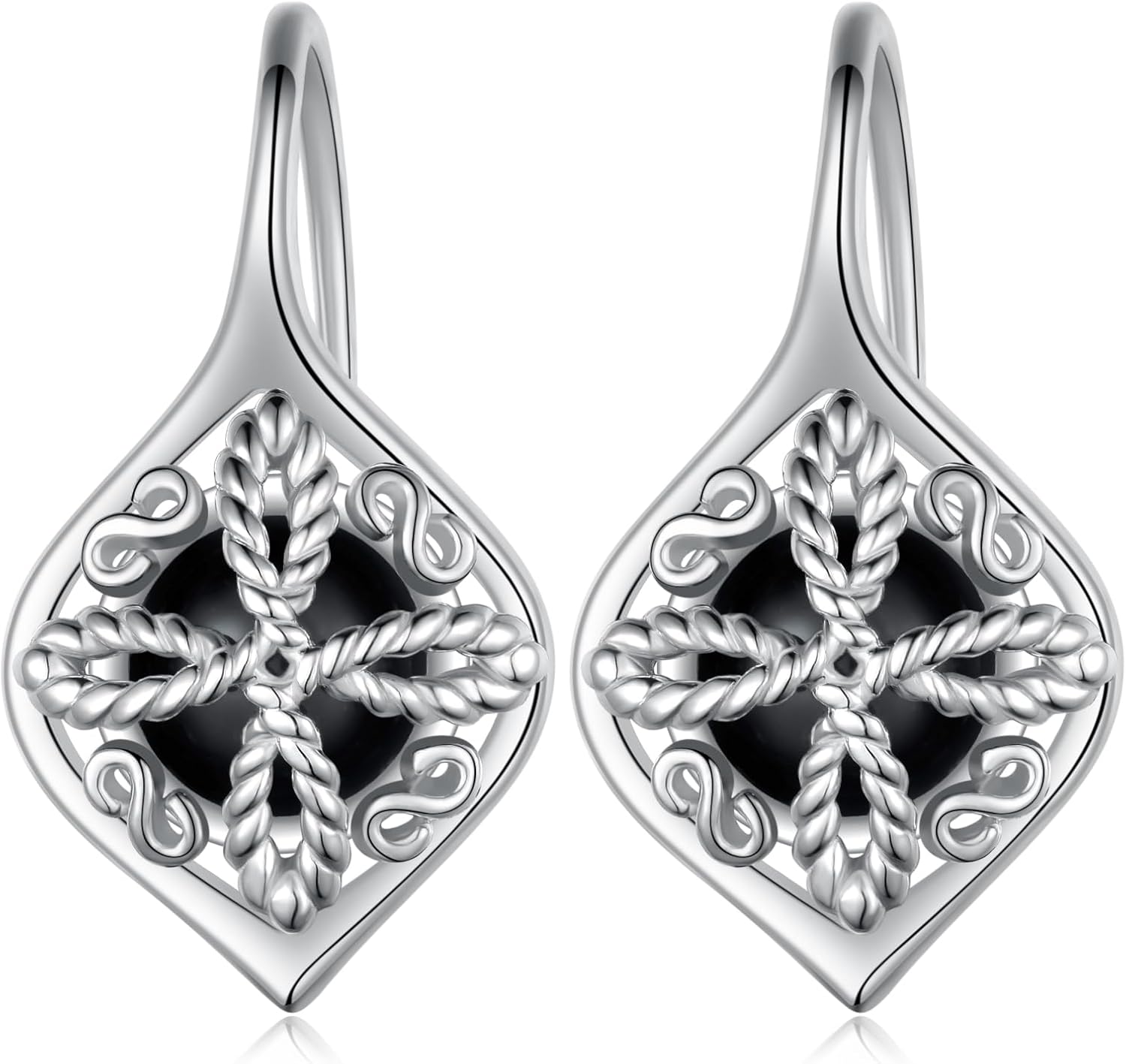 Witches Knot Earrings Celtic Nudo de Bruja Plata 925 Original Sterling Silver Obsidian Witch Knot Earrings Irish Jewelry Gifts for Women