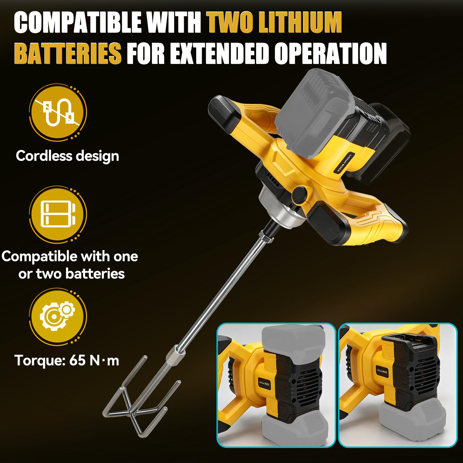 Akku-Betonmischer für Dewalt 18V 20V Akku, Bürstenloser elektrischer Paddelmischer, 6-Gang-Putzmischer, tragbarer Mörtelmischer, Betonrührer zum Mischen von Futtermörtelfarbe