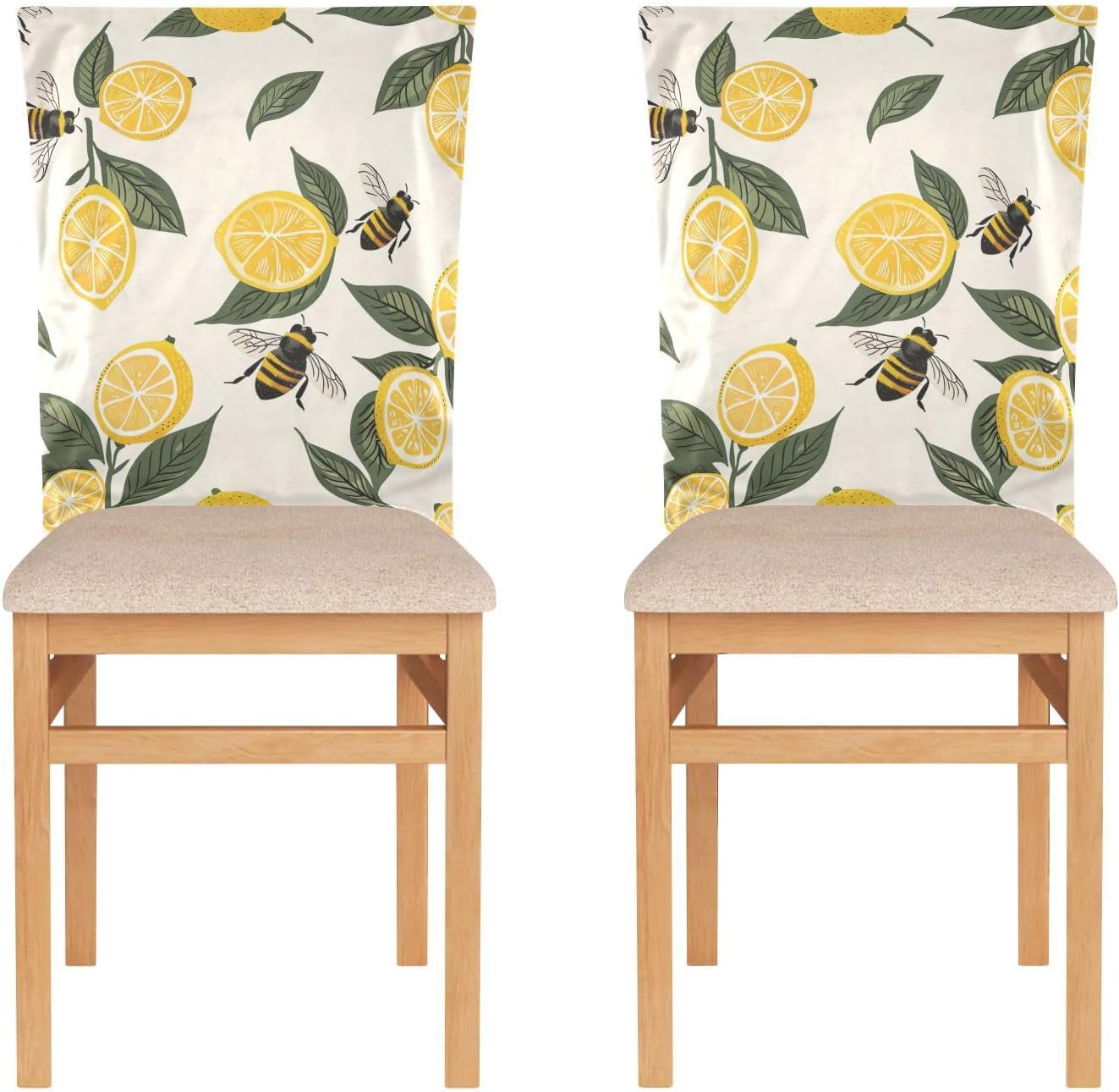 ALAZA Lemon Leaves Bee Chair Back Cover Set of 6, Washable Reusable Removable Chair Slipcovers Decorative Chair Cover for Home Kitchen Wedding Party