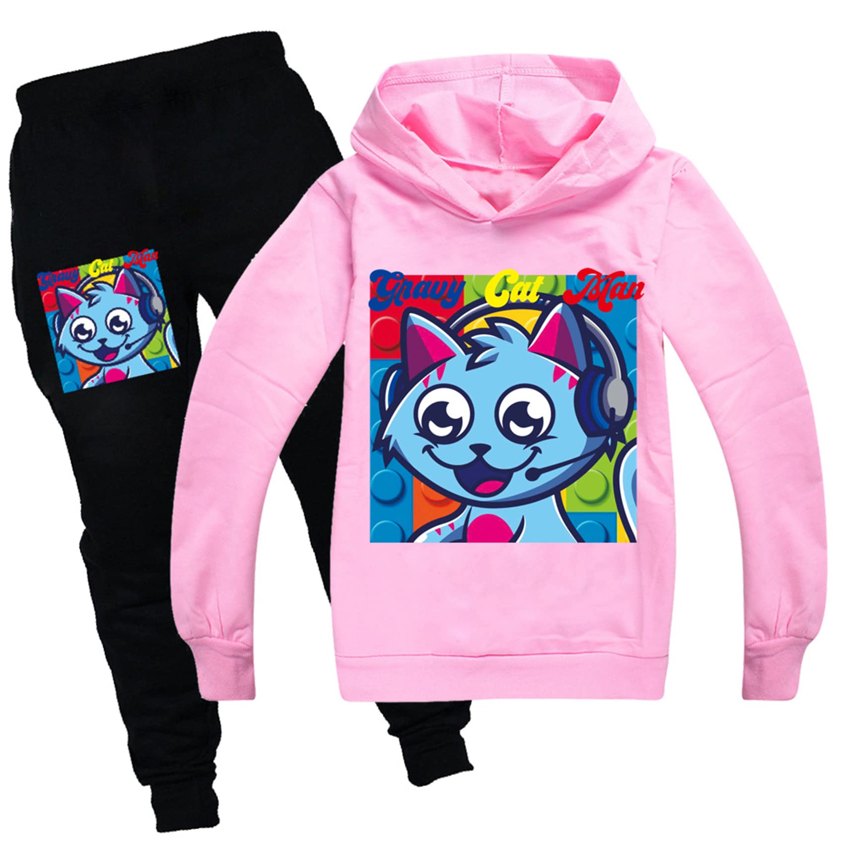 【童装】Mayooni Kids Fall Casual Hooded Pullover and Sweatpants Sets-Gravy-Cat-Man Clothing Outfits Loose Hoodies for Boys Girls