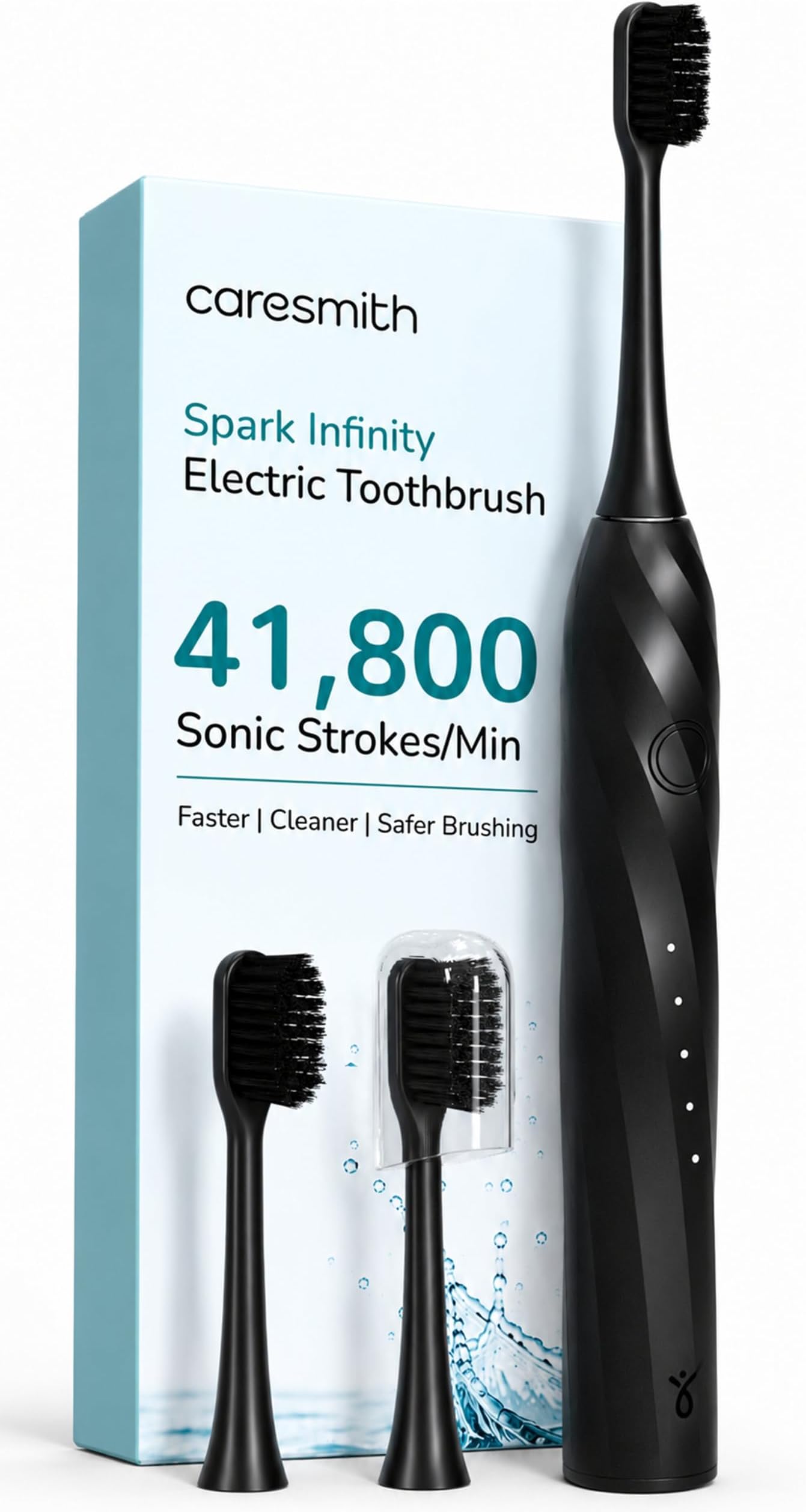 Caresmith SPARK Infinity Electric Toothbrush | 3 Brush Heads & Travel Case | 5 Operational Modes | Electric Brush for Adult | Black,Smart Toothbrush