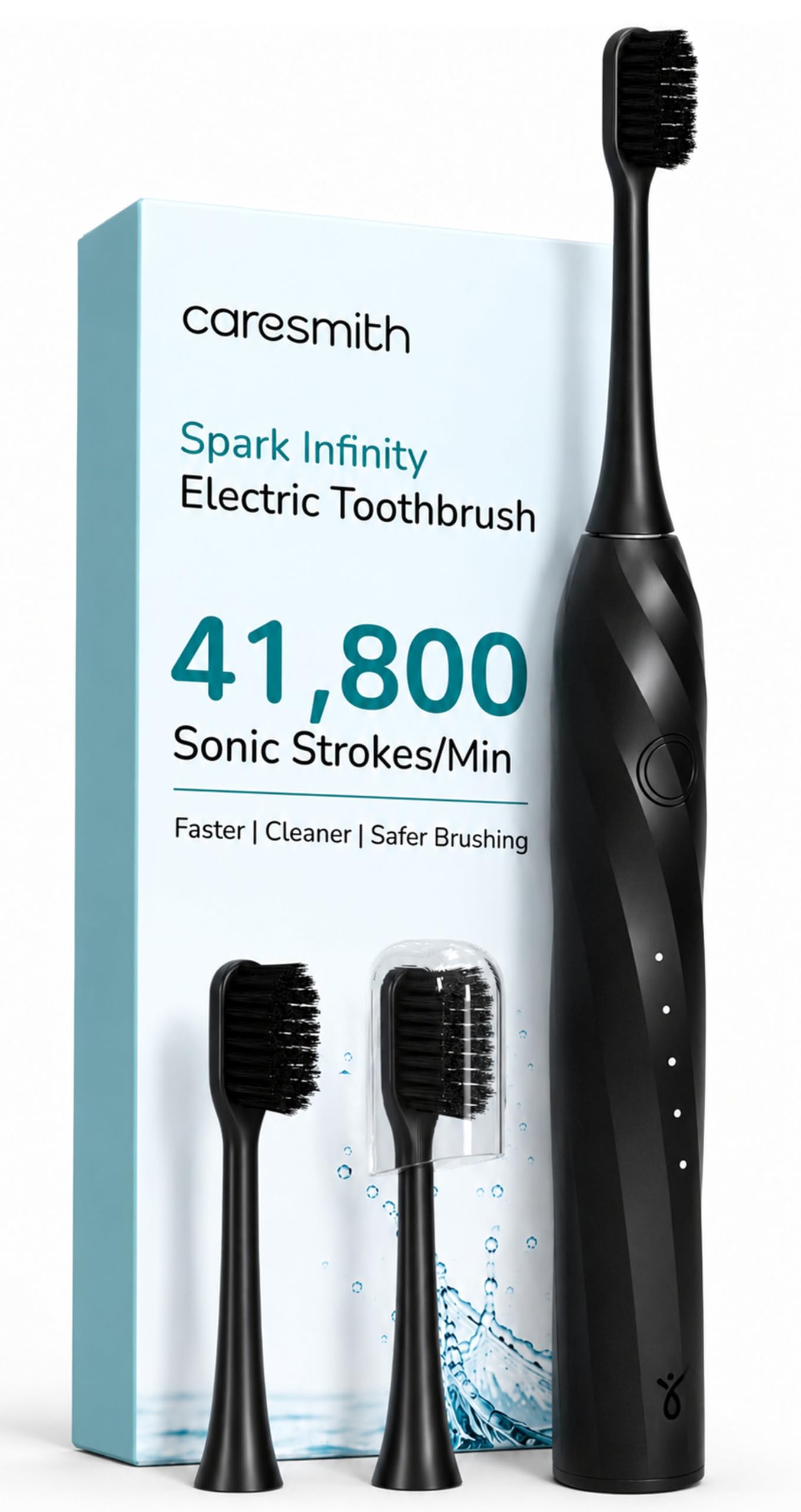 Caresmith SPARK Infinity Rechargeable Electric Toothbrush (Black) | 4 Brush Heads & Travel Case | 5 Operational Modes | Elect