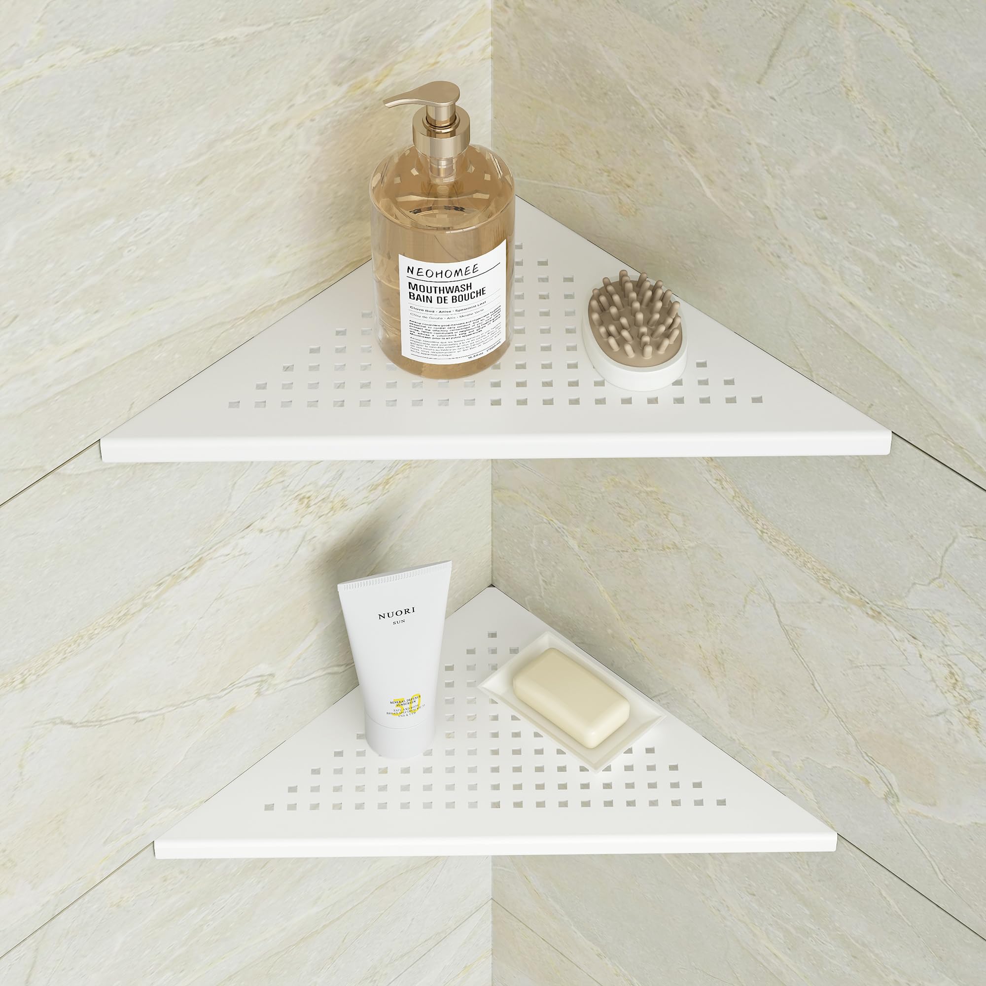 Neodrain Estantería esquinera de acero inoxidable 304, cesta de ducha blanca para baño, cocina, 2 unidades