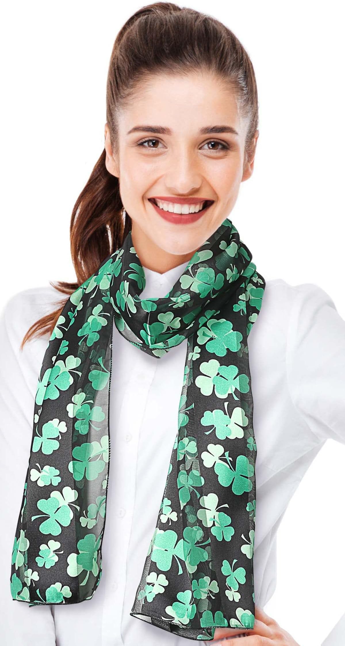Women's St.Patrick's Shamrock Scarf Clover Scarf, One Size, Green White Black