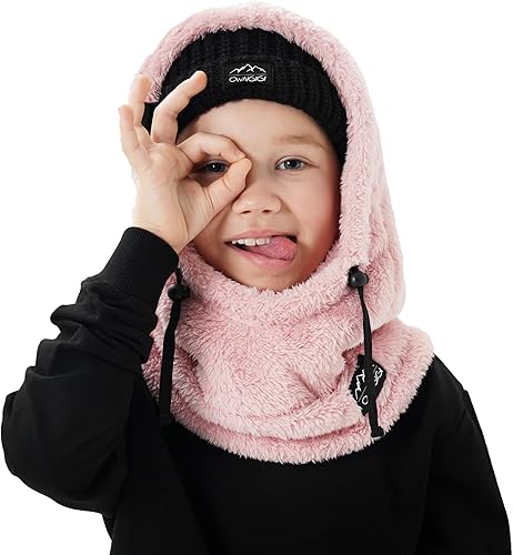 Miniatura 2 de OWNGIGI Pasamontañas de esquí para niños, máscara facial de invierno resistente al viento para clima frío, bufanda con capucha de forro polar,