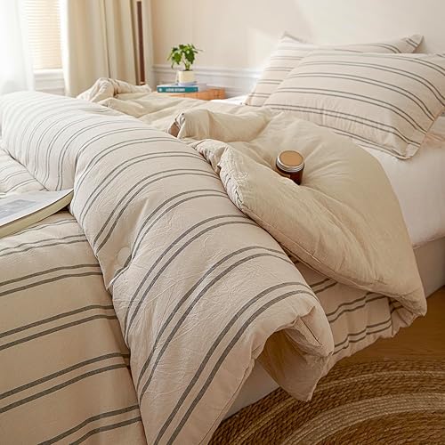 Cyusri Juego de Edredón King de Rayas de Algodón - Ropa de Cama Suave y Ligera de 3 Piezas Conjunto de Cama Teñido con 2 Fundas de Almohada,