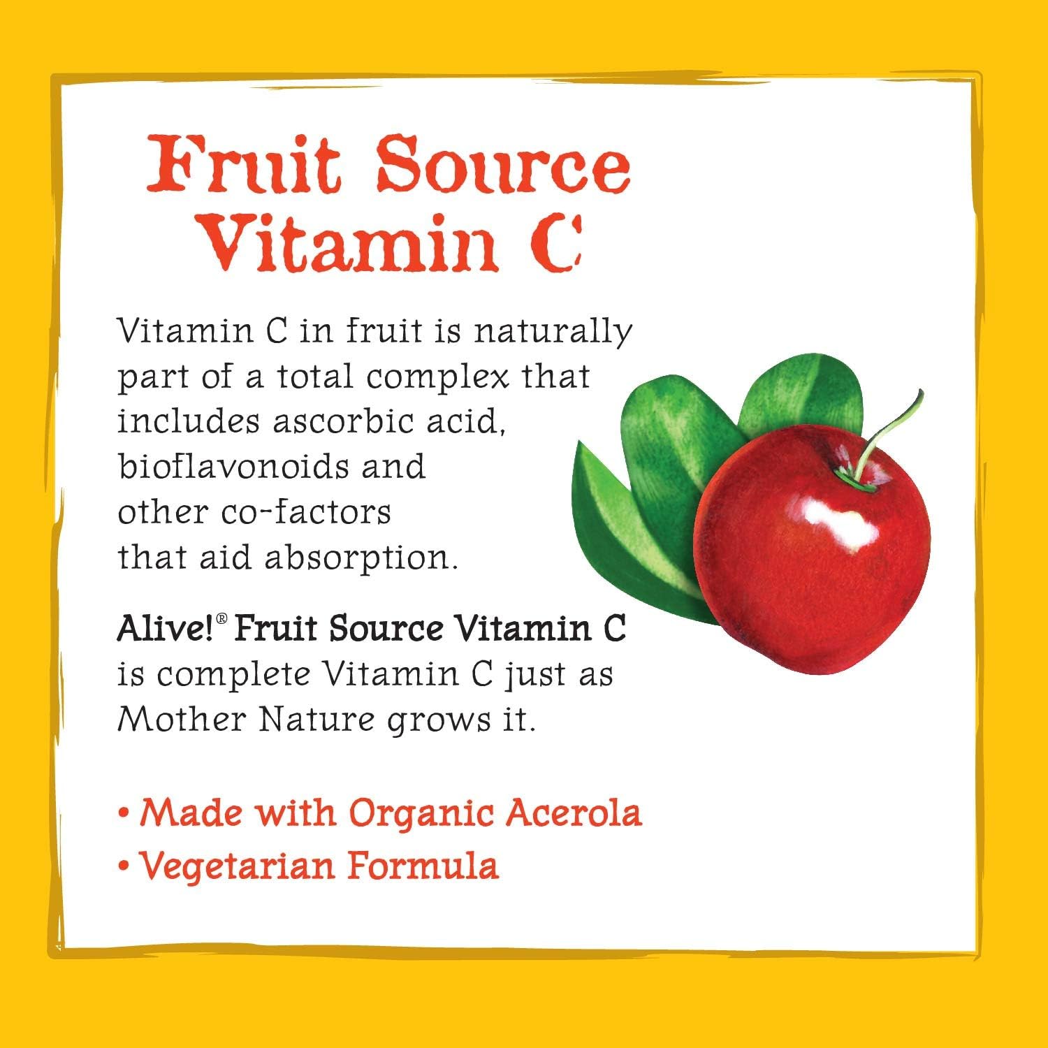 Nature's Way Alive! Fruit Source Vitamin C, Made with Organic Acerola, 120 Count