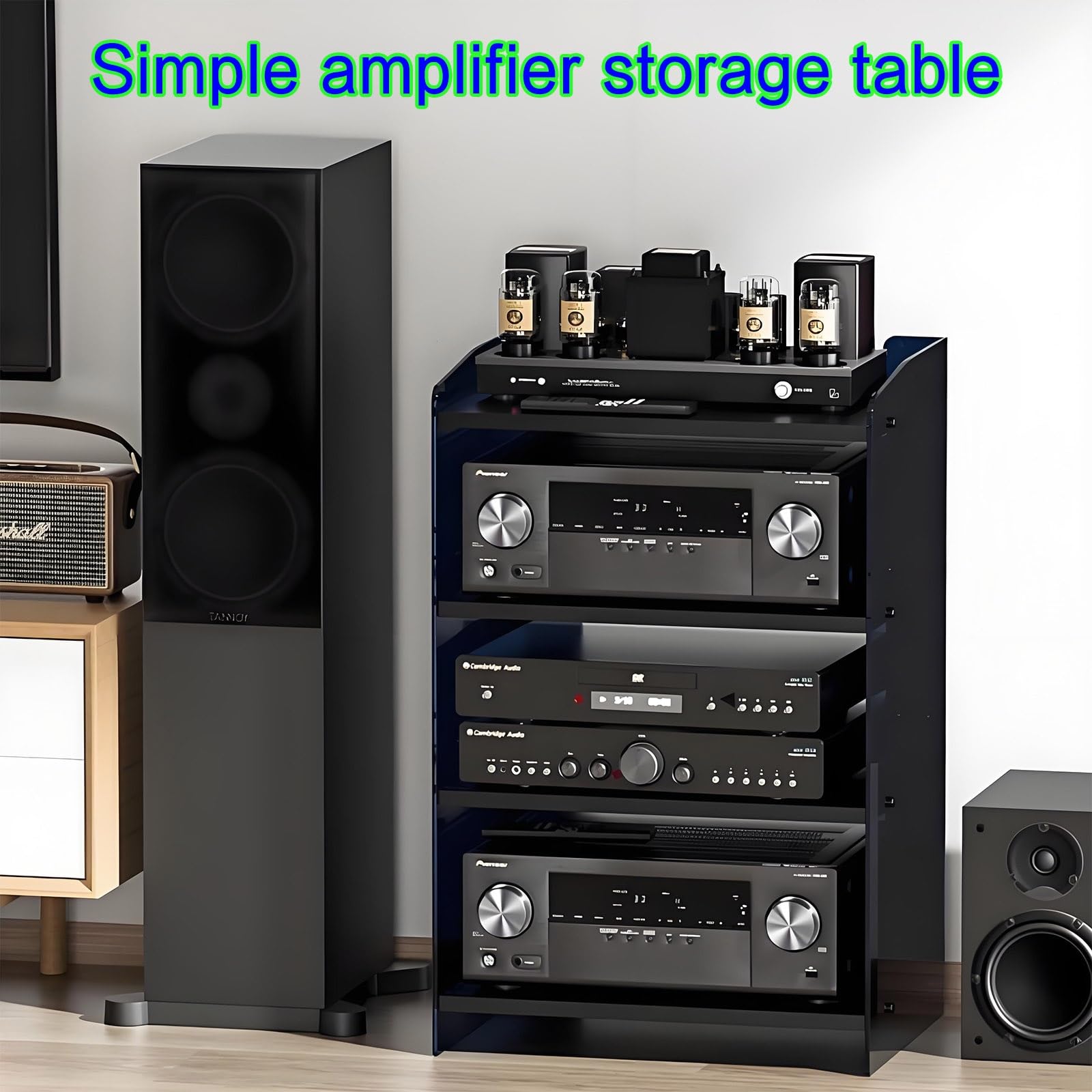 Support multimédia moderne en bois pour matériel audio-vidéo - Pour home cinéma - Solution de rangement élégante - Support audio vidéo durable - Parfait pour le salon ou le divertissement