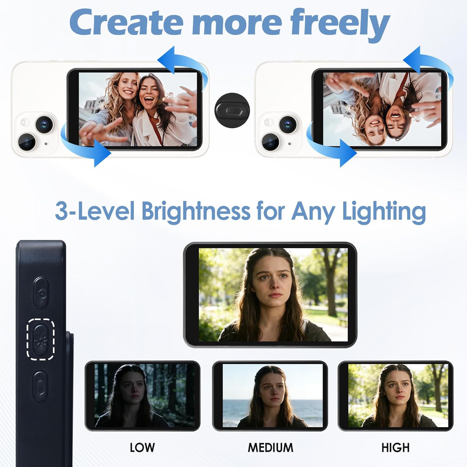 Selfie Monitor Screen for iPhone/Android,Magnetic Phone Vlog Selfie Screen with 1500mAh Battery&Bluetooth Remote,Wireless Back Camera Monitor for Live Streaming/TikTok (Black)