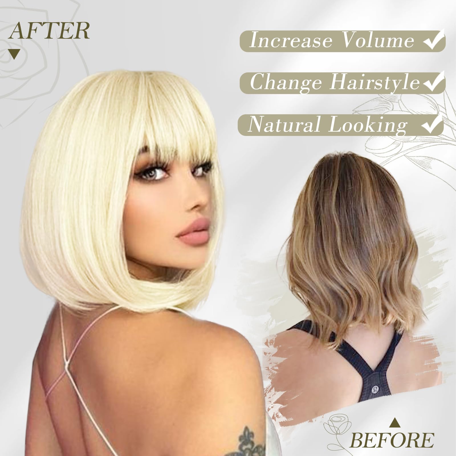 BARSDAR Kurze Blond Bob Perücke, Kurze Platinblond Bob Perücke mit Pony für Damen 30cm Kinnlang Natürlich Aussehend Weich Synthetische Haar Replacement Perücken Halloween Party Bobs Perücken