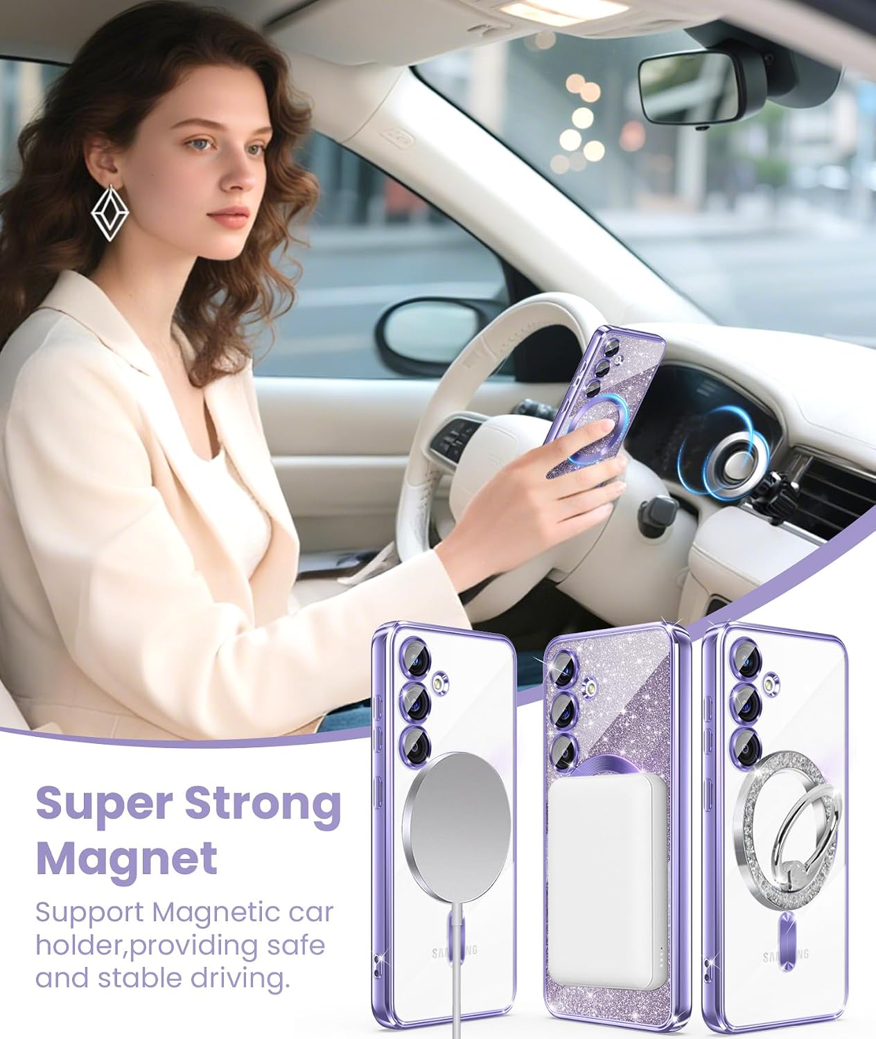 Luxury Plated Gold Magnetic Case for Samsung Galaxy S22-Purple image 4