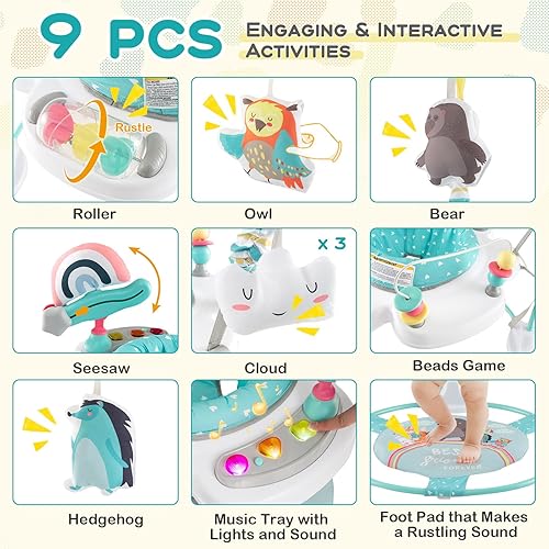 Miniatura 3 de BABY JOY Puentes y gorilas para bebés, centro de actividades para bebés con sonidos de luces musicales, asiento giratorio de 360 y 3 alturas