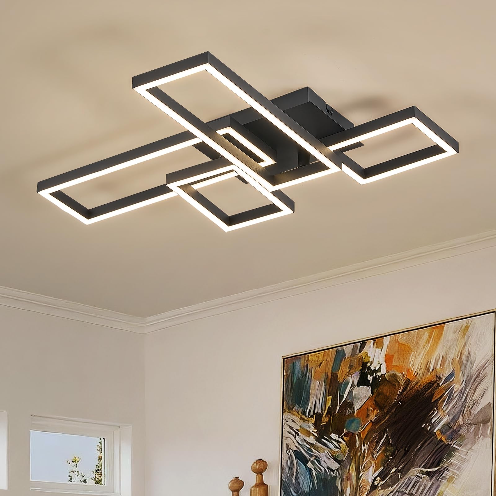 LED Deckenleuchte Modern Schwarz Quadratisch 66 cm Lampe Wohnzimmer 48 W