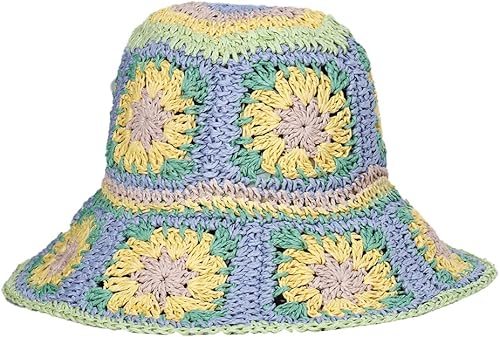 Miniatura 1 de Sombrero de paja para mujer, sombrero de pescador tejido floral, sombrero de pesca, sombrero de playa, gorra plegable tejida a mano