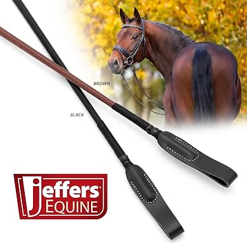 Jeffers Equine Horse Riding Crop for Equestrian Training Durable Fiberglass Shaft with Leather Slapper & Rubber Grip Riding Aid for English, Western, Dressage, Trail, Show Riders - Black 2412