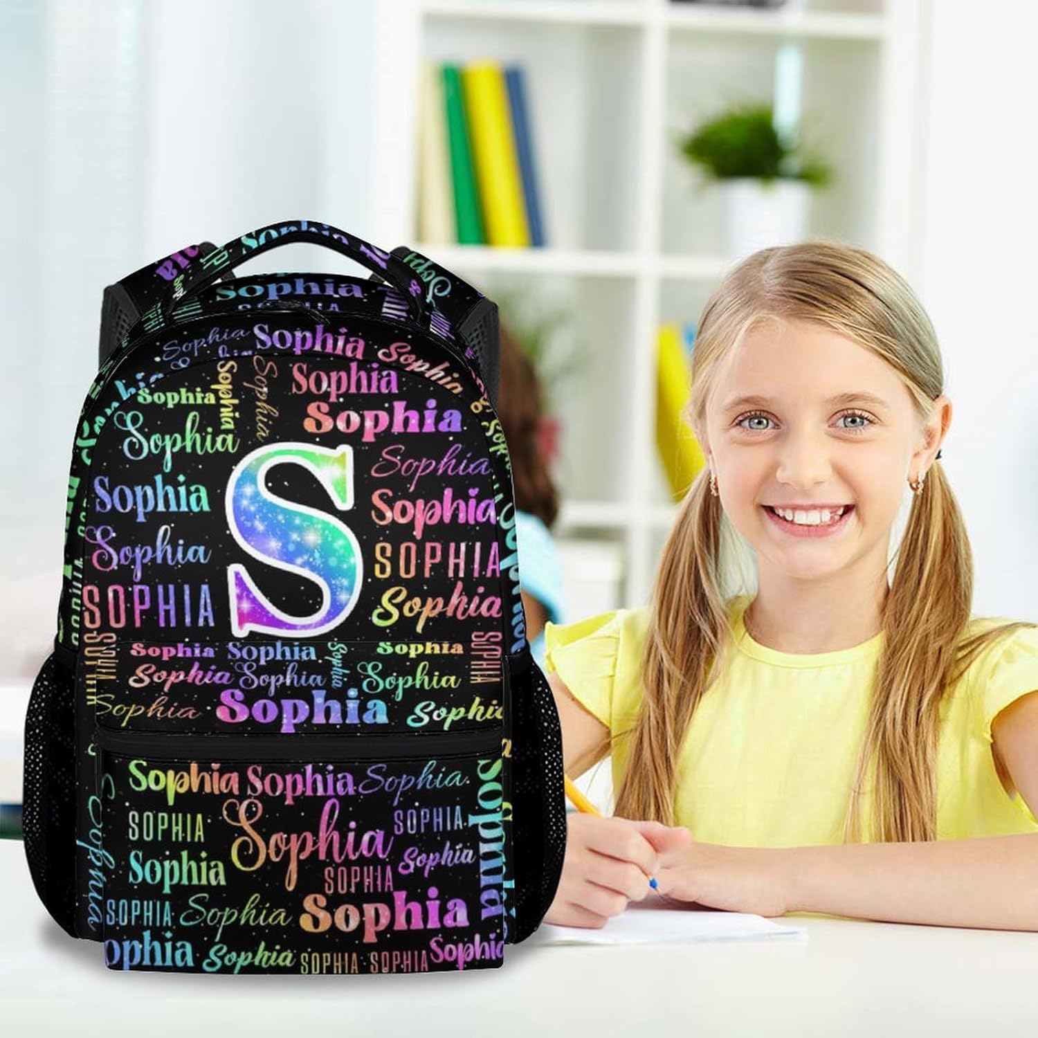 Custom School Backpack for Kids - 17 Inch Monogram Backpacks with Adjustable Straps - Personalized Colorful Large Capacity Bookbag for Elementary