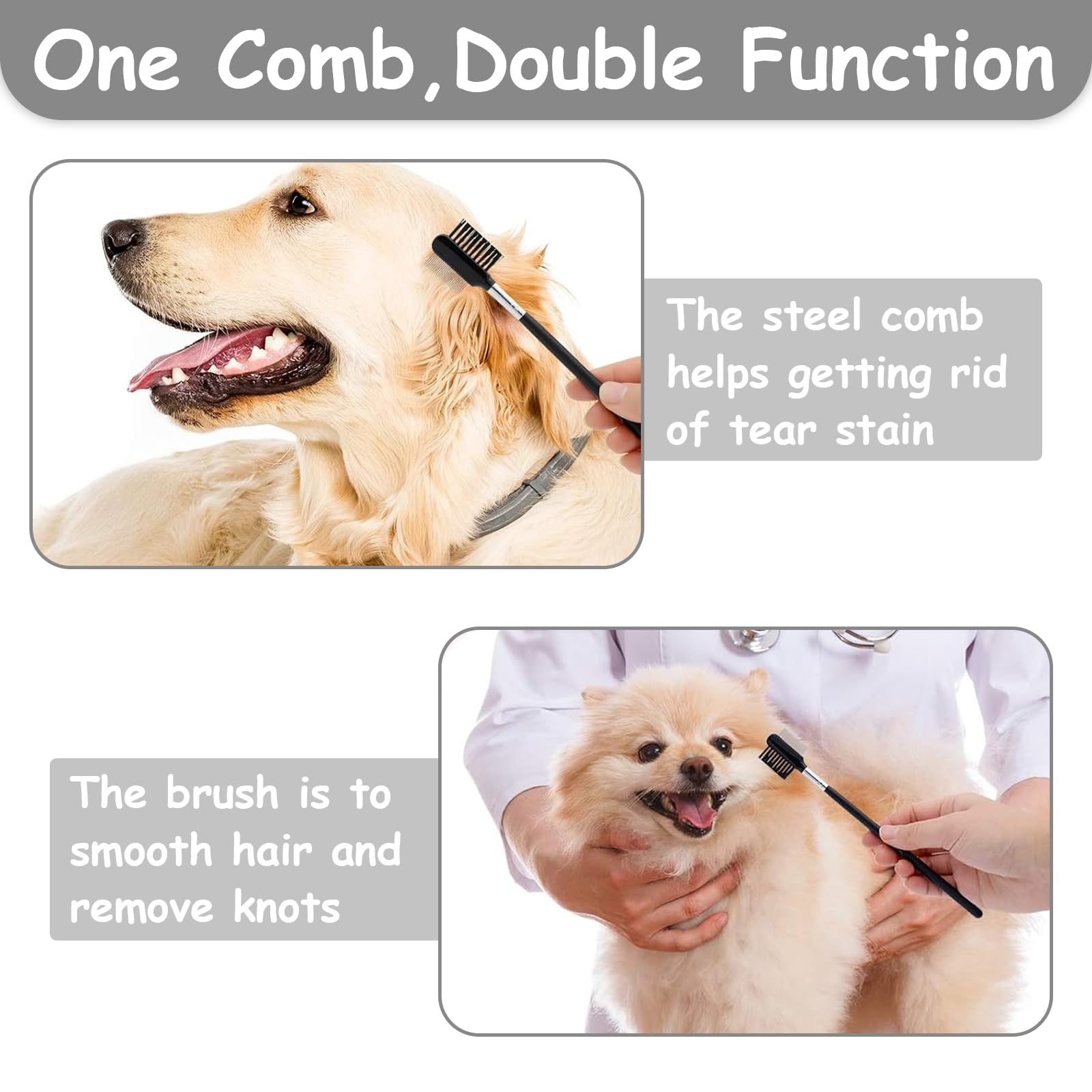 Paquete de 7 cepillos de aseo para mascotas, cepillo de doble cara para desenredar perros, rastrillo para perros y gatos, con peine de metal, peine de pulgas, peine de nudo abierto, peine de dientes