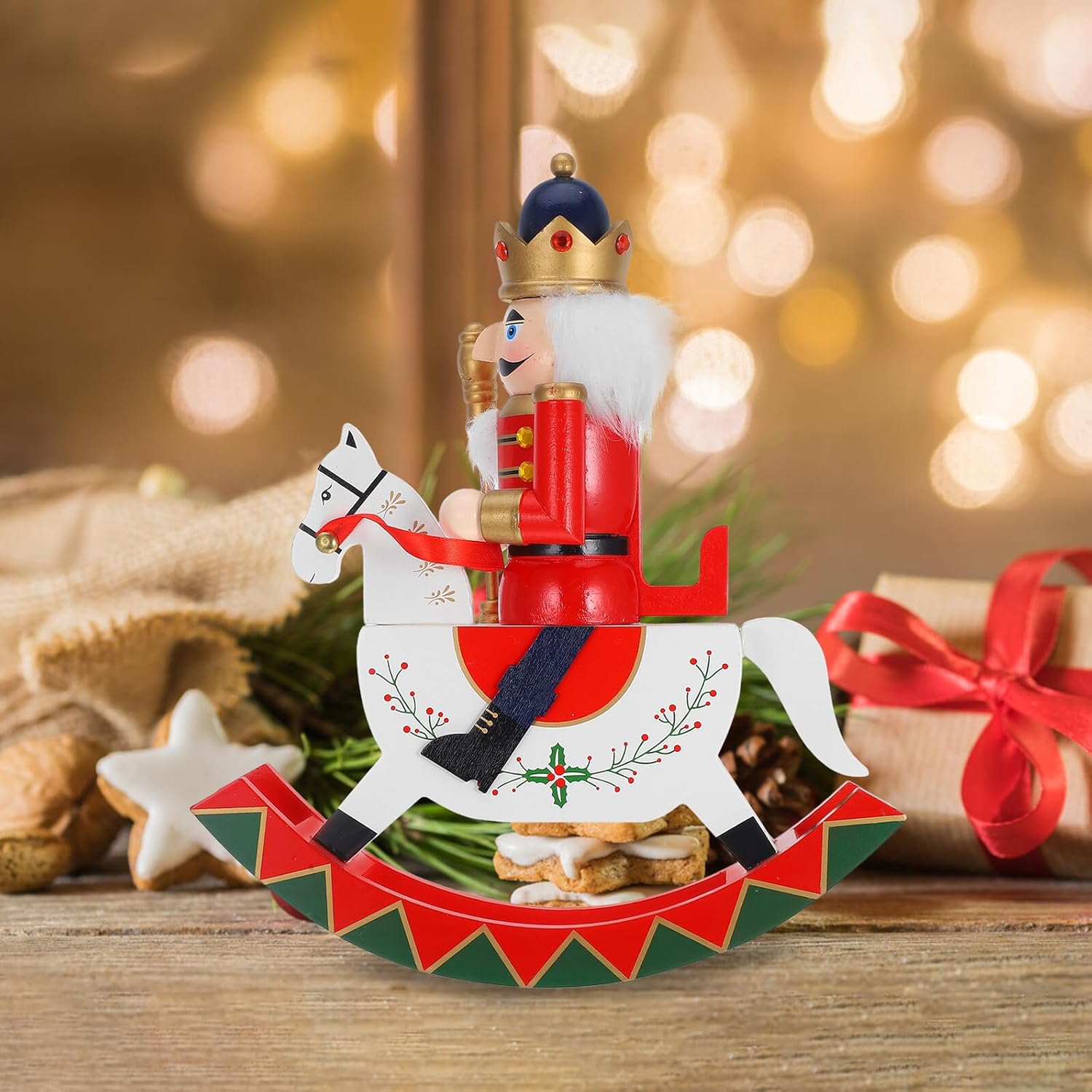 Cabilock Wooden Christmas Nutcracker Horse Figurine, Traditional Festive Nutcracker Ornament, Tabletop Holiday Décor Christmas Soldier Sculpture