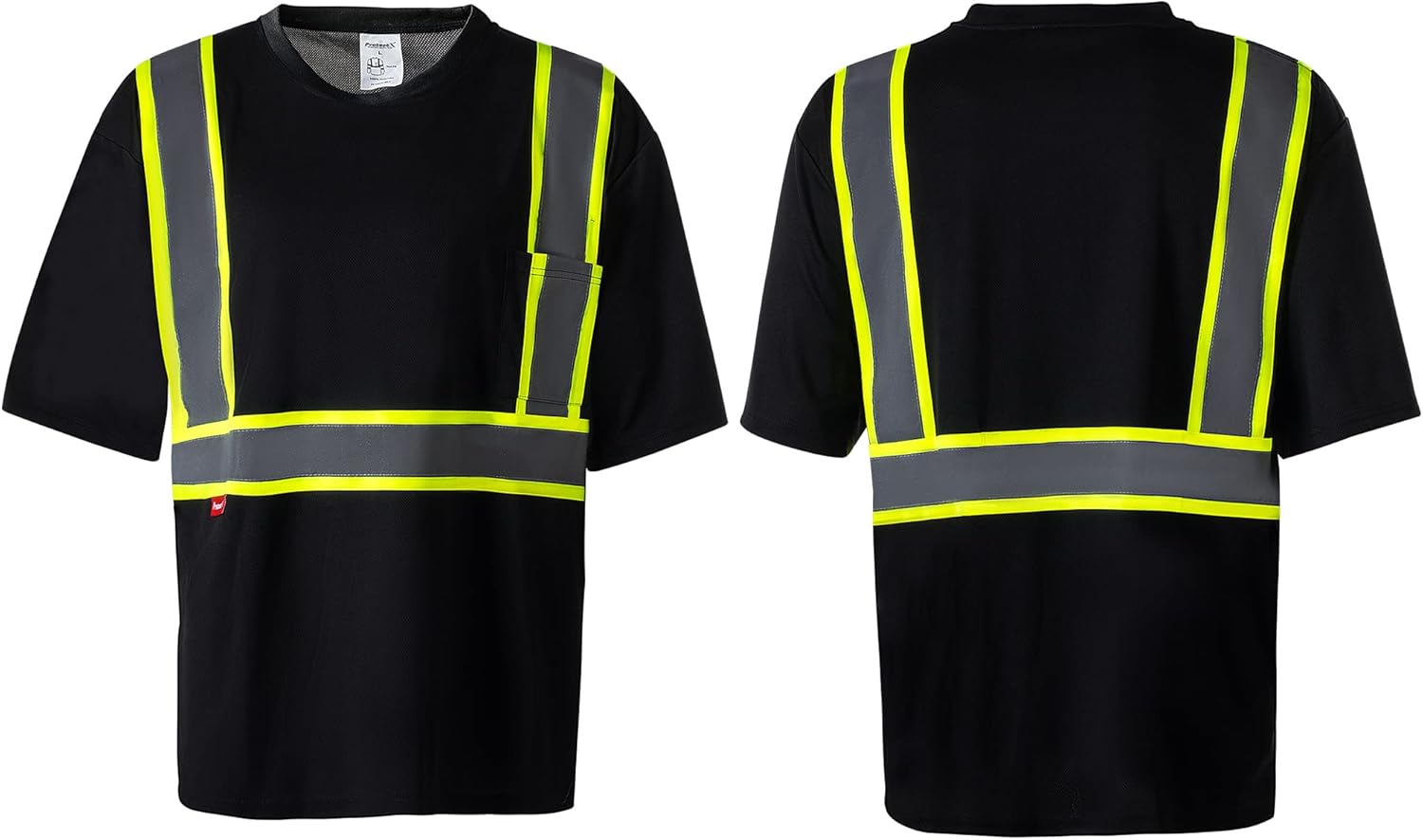 ProtectX Black Hi Vis Shirts Short Sleeve & Reflective Hat, X-Large