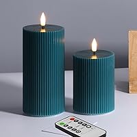 Vista 11 de Velas de pilar sin llama acanaladas blancas con control remoto, velas LED parpadeantes de cera que funcionan con pilas, juego de 2