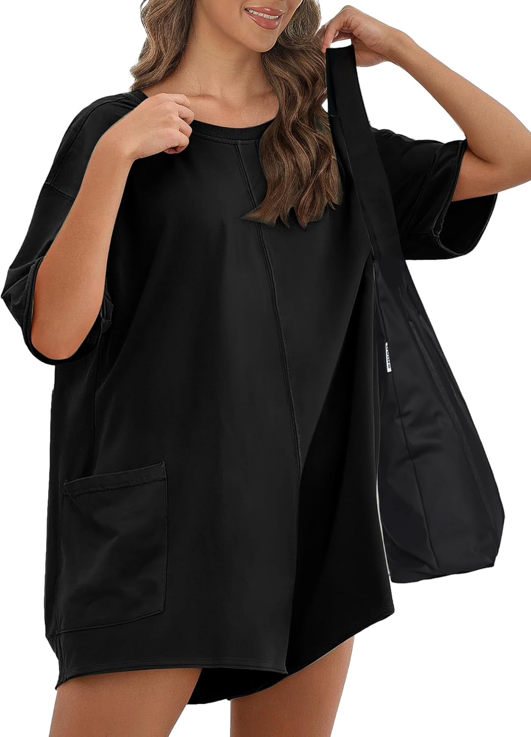 Buauty Women Summer Oversized Jumpsuit Romper,Athletic Workout Short Sleeve Overalls,Trendy Casual Baggy Tee Outfits