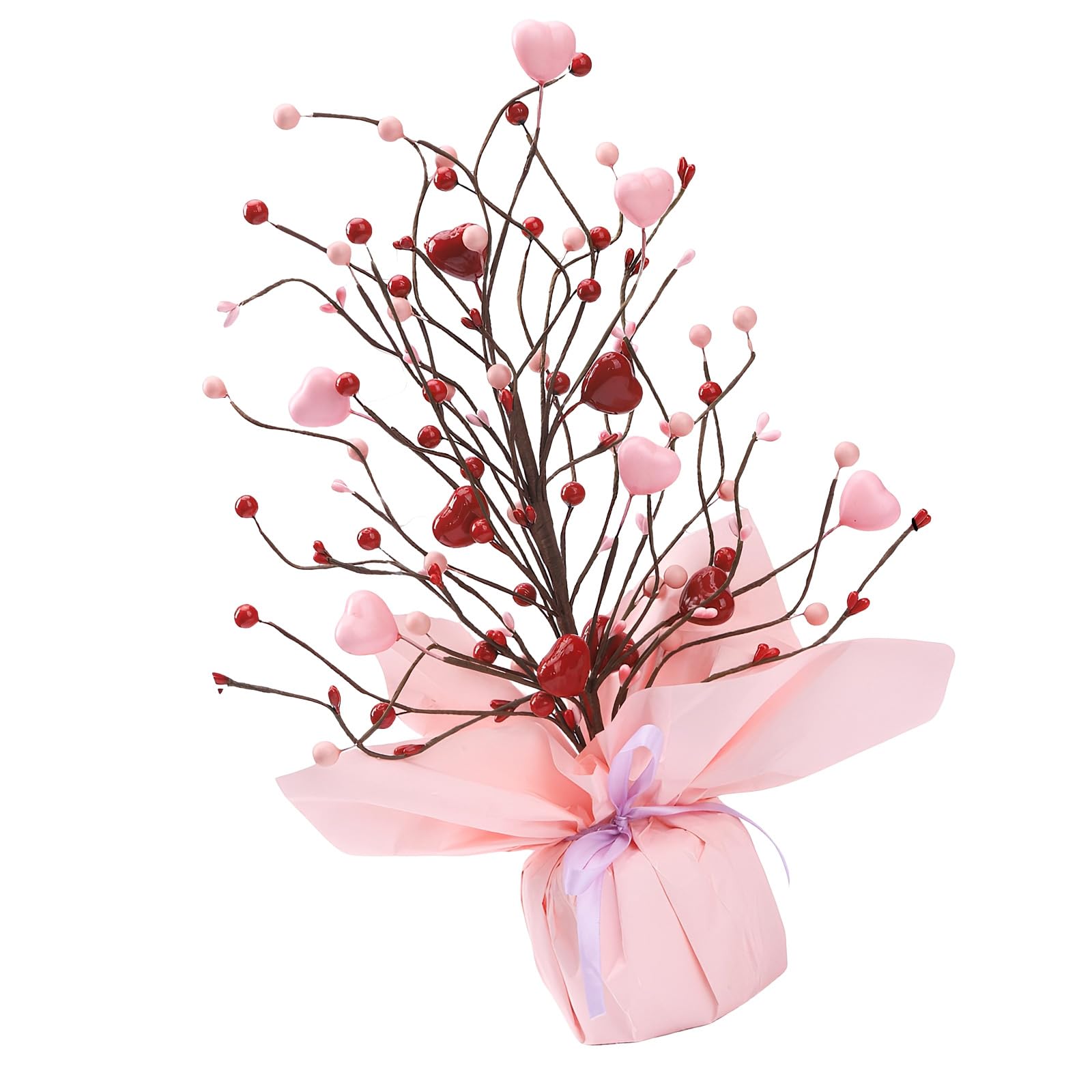Jazuaiao D Artificial Flower Bouquet Attractive Flowers Heart Berries Plant Esk Ornament For Valentines Ay Present Styling Artificial Flower Arrangement