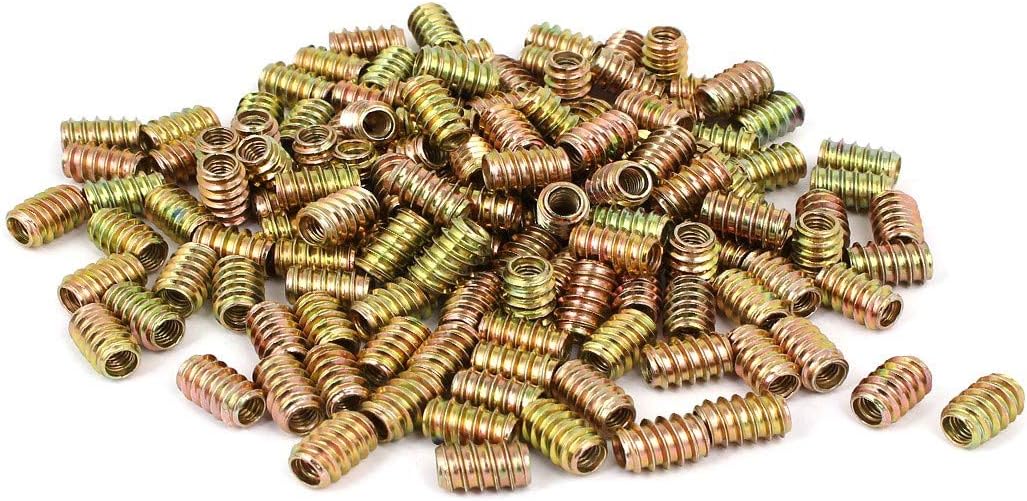 New Lon0167 M6x17mm Carbon Featured Steel Yellow Zinc reliable efficacy Plated Furniture Threaded Insert Nut 200pcs(id:88d c4 54 a28)