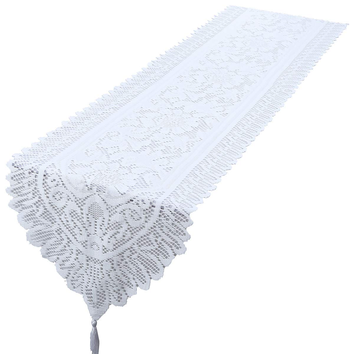 mookaitedecor Lace Table Runner for Wedding Party Coffee Table Decor White, 13 x 59 Inch