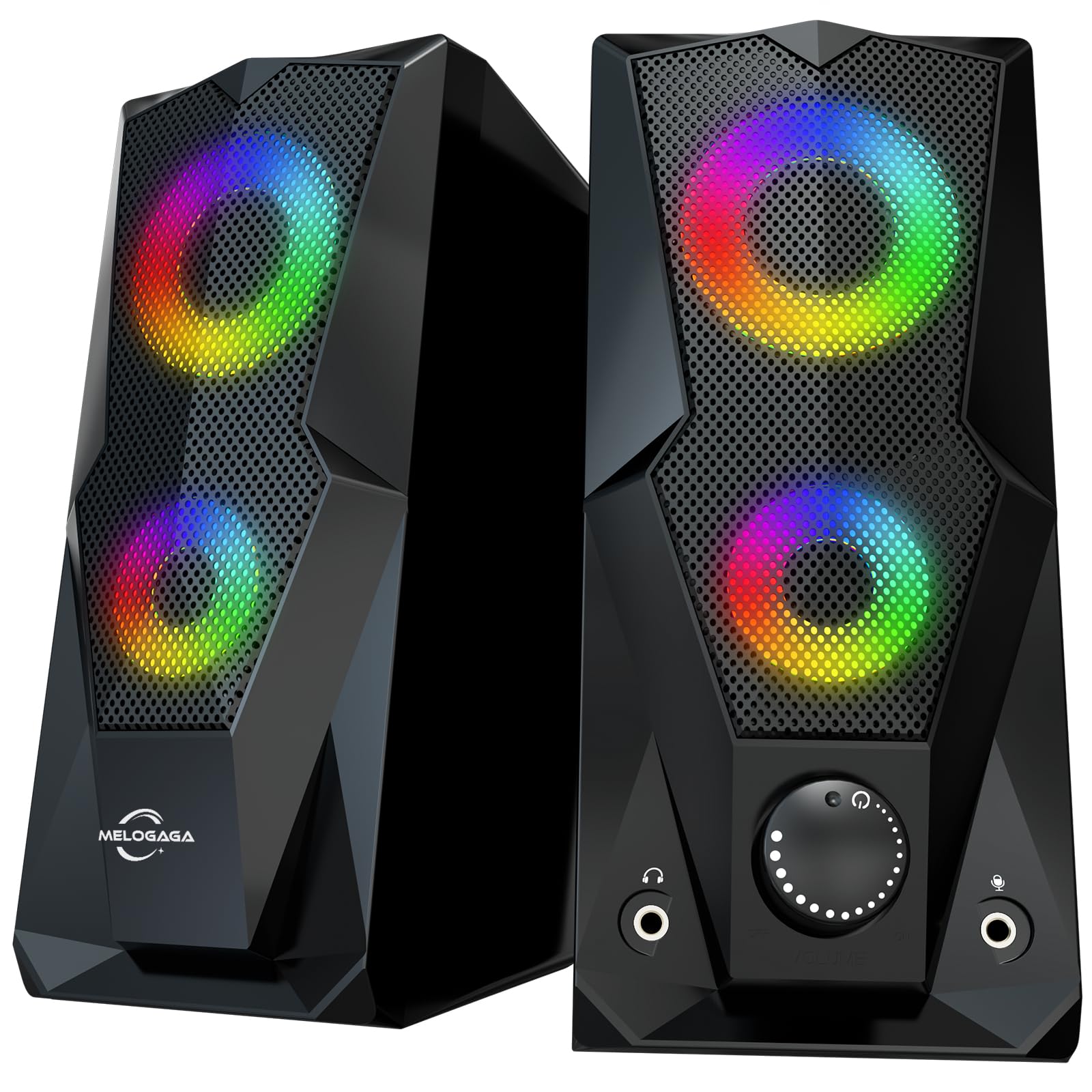 Computer Speakers RGB Desktop Speaker USB Powered Aux-in Stereo  PC Gaming Speakers with Touch on/off Light, Headphone Microphone Jacks