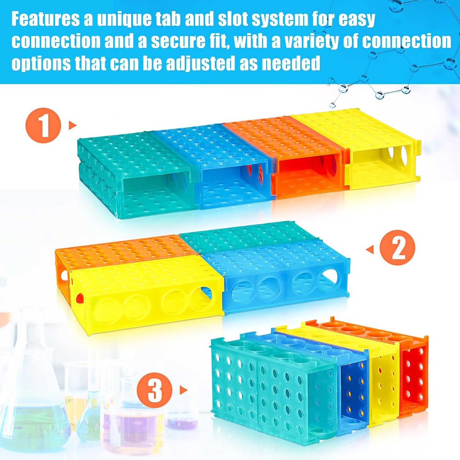 Barydat 8 Pcs Test Tube Rack 4 Way 0.5ml/ 1.5ml/ 10ml/ 15ml/ 50ml Interlocking Multi PCR Tube Rack Stand Plastic Polypropylene for Centrifuge Lab Scientific Experiments Supplies